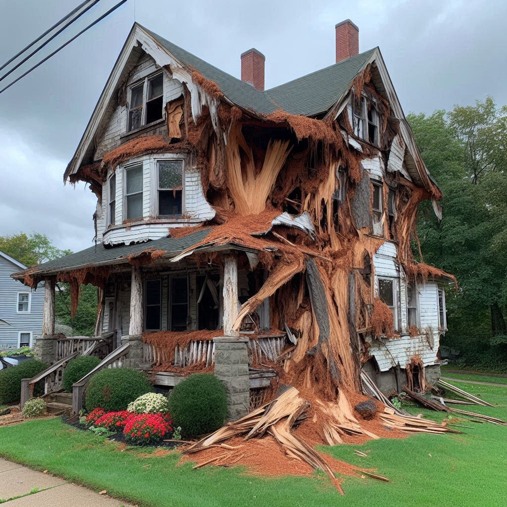 Damaged tree on an Villa Park home showing signs of disease and decay